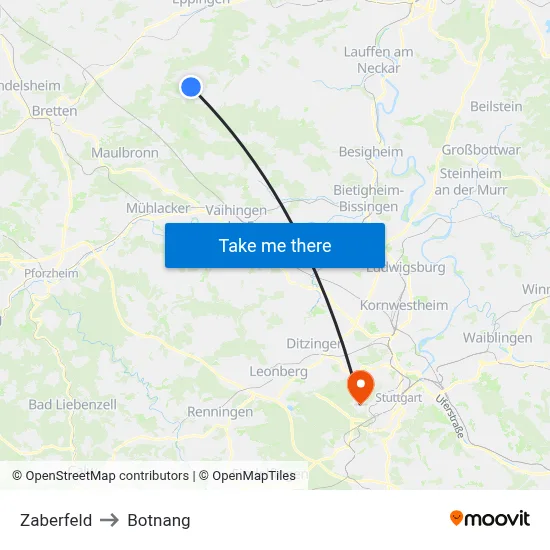Zaberfeld to Botnang map