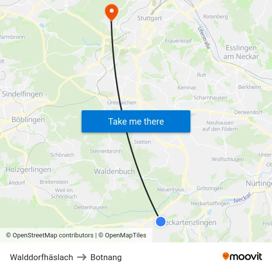 Walddorfhäslach to Botnang map