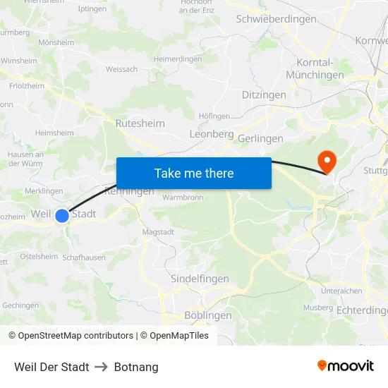 Weil Der Stadt to Botnang map