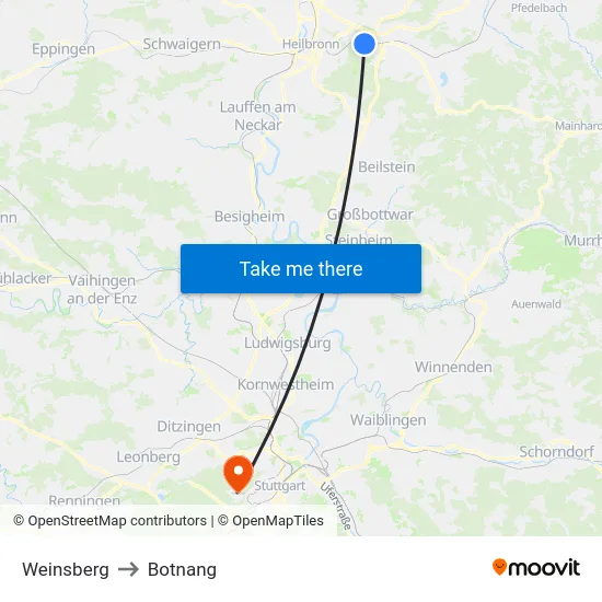 Weinsberg to Botnang map