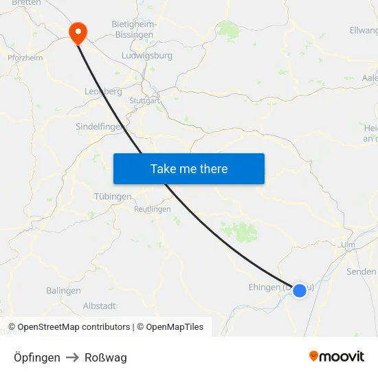 Öpfingen to Roßwag map