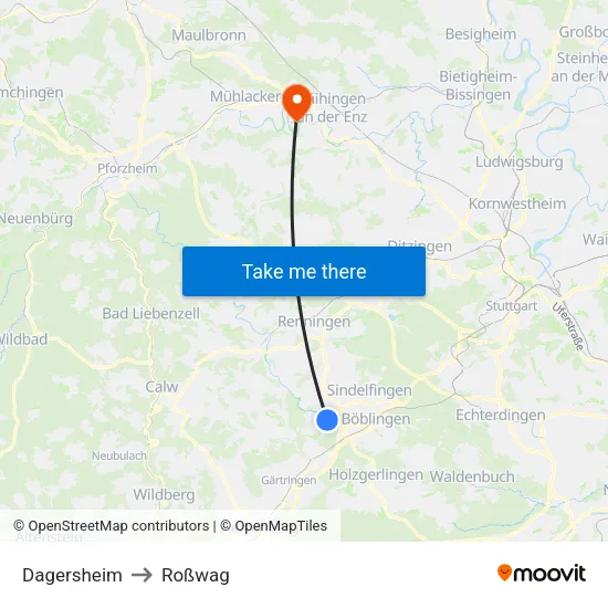 Dagersheim to Roßwag map