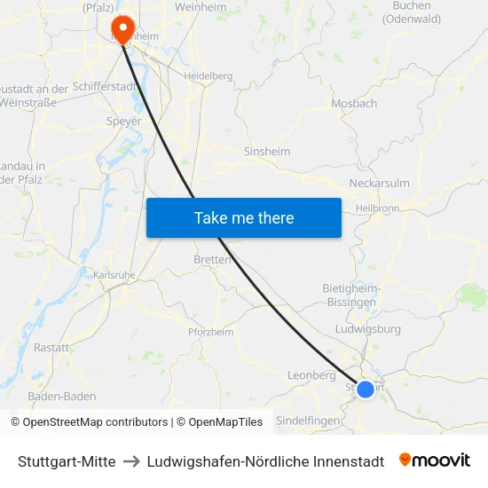 Stuttgart-Mitte to Ludwigshafen-Nördliche Innenstadt map