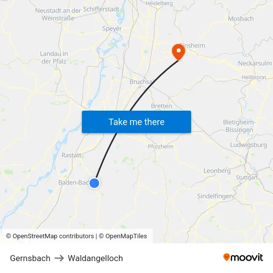 Gernsbach to Waldangelloch map