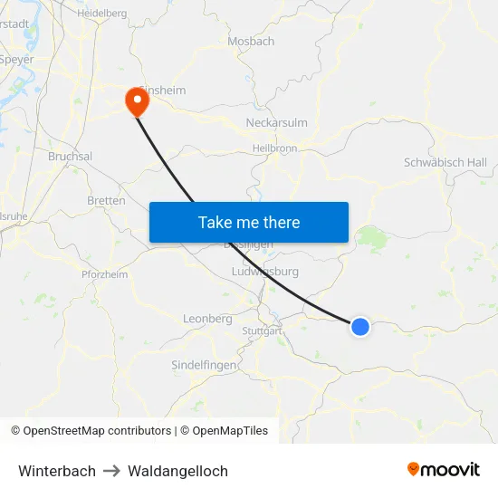 Winterbach to Waldangelloch map