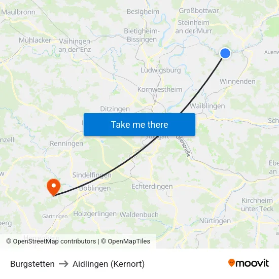 Burgstetten to Aidlingen (Kernort) map