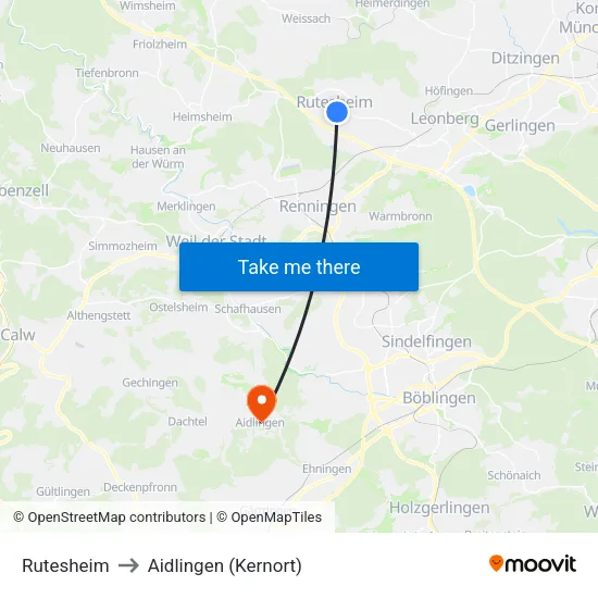Rutesheim to Aidlingen (Kernort) map