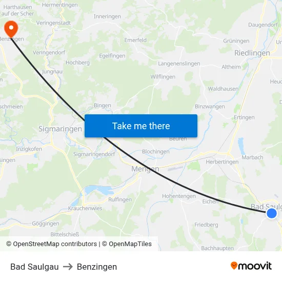 Bad Saulgau to Benzingen map