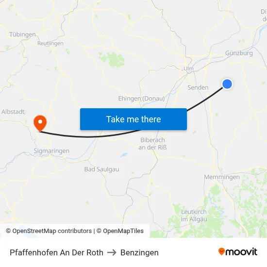 Pfaffenhofen An Der Roth to Benzingen map