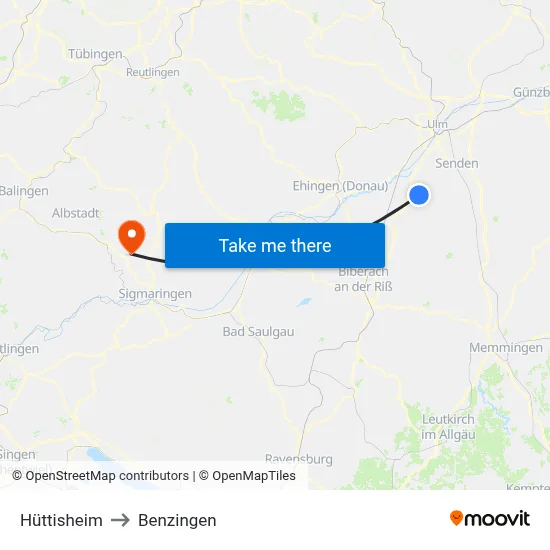 Hüttisheim to Benzingen map