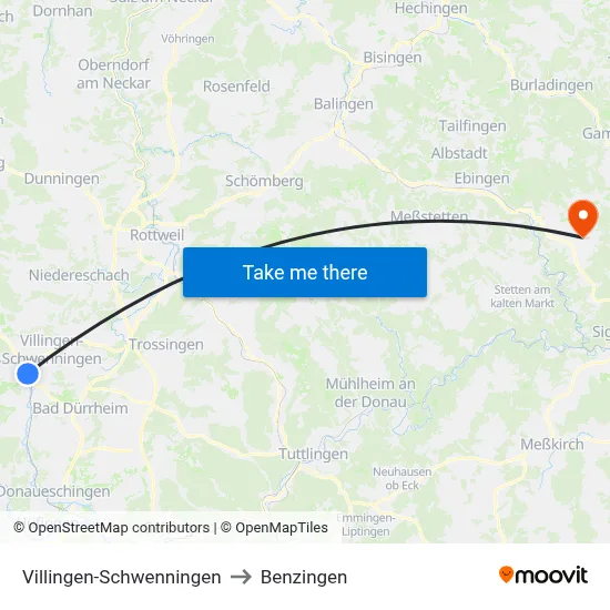 Villingen-Schwenningen to Benzingen map
