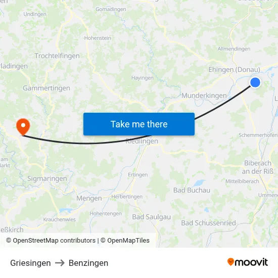 Griesingen to Benzingen map