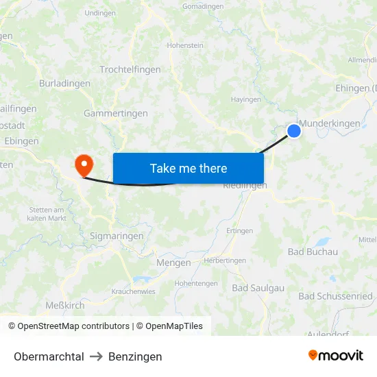 Obermarchtal to Benzingen map