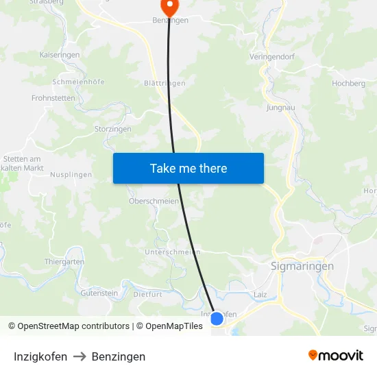 Inzigkofen to Benzingen map