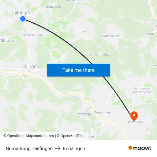 Gemarkung Tailfingen to Benzingen map