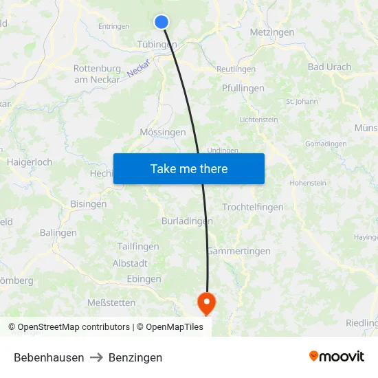 Bebenhausen to Benzingen map