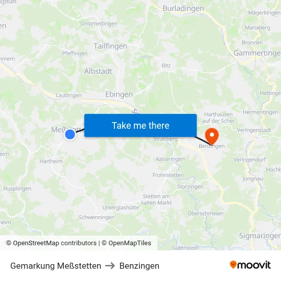 Gemarkung Meßstetten to Benzingen map
