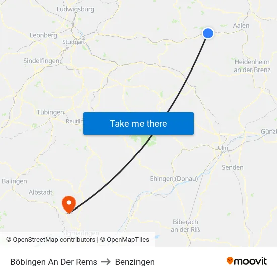 Böbingen An Der Rems to Benzingen map