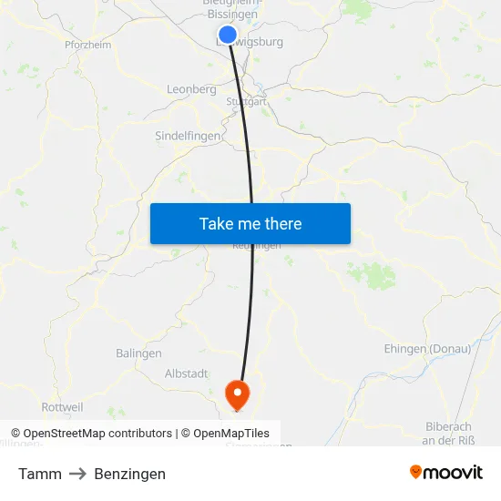 Tamm to Benzingen map