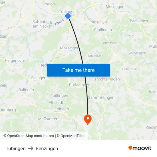 Tübingen to Benzingen map