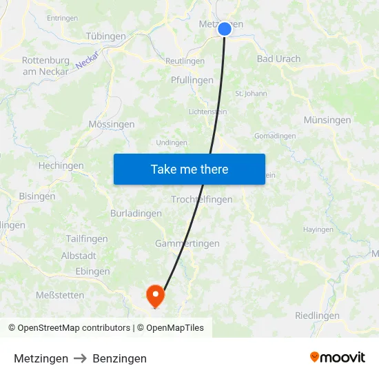 Metzingen to Benzingen map