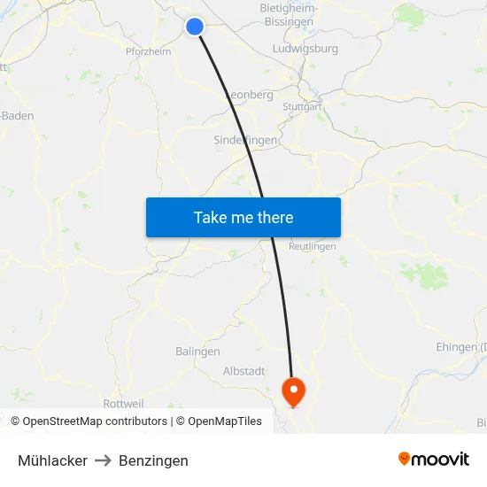 Mühlacker to Benzingen map