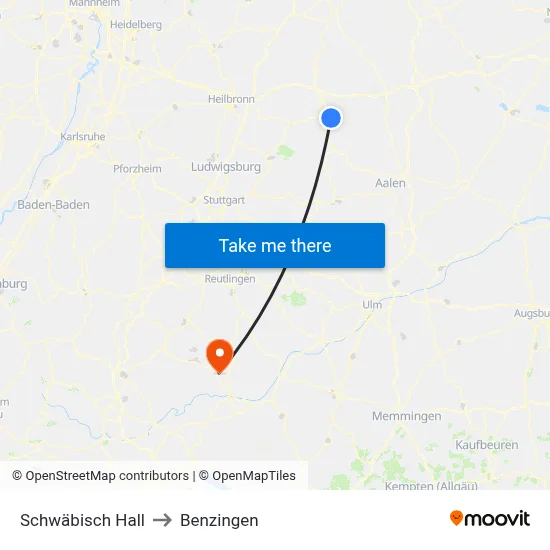 Schwäbisch Hall to Benzingen map