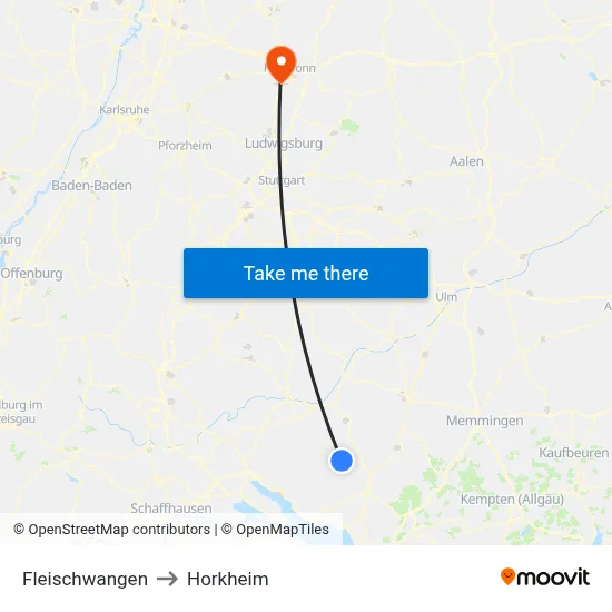 Fleischwangen to Horkheim map