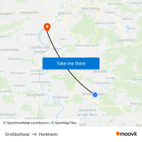 Großbottwar to Horkheim map