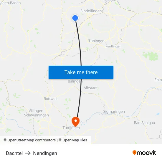 Dachtel to Nendingen map