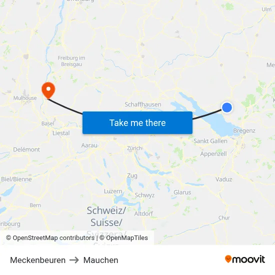 Meckenbeuren to Mauchen map
