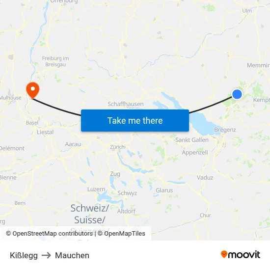 Kißlegg to Mauchen map