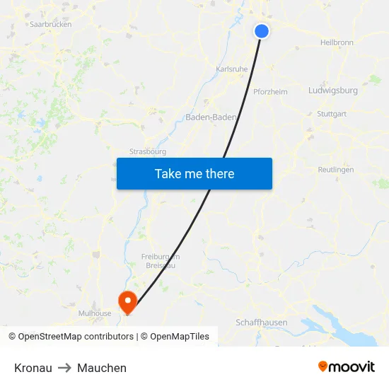Kronau to Mauchen map