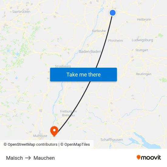 Malsch to Mauchen map