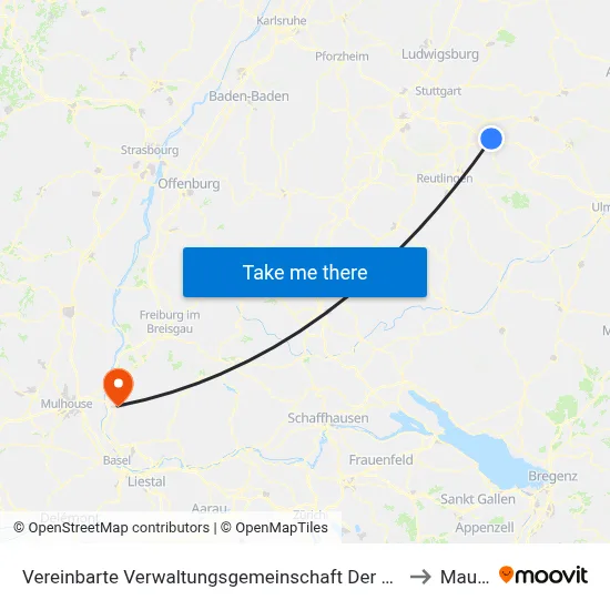 Vereinbarte Verwaltungsgemeinschaft Der Stadt Kirchheim Unter Teck to Mauchen map