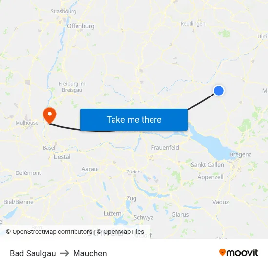 Bad Saulgau to Mauchen map