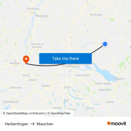 Herbertingen to Mauchen map
