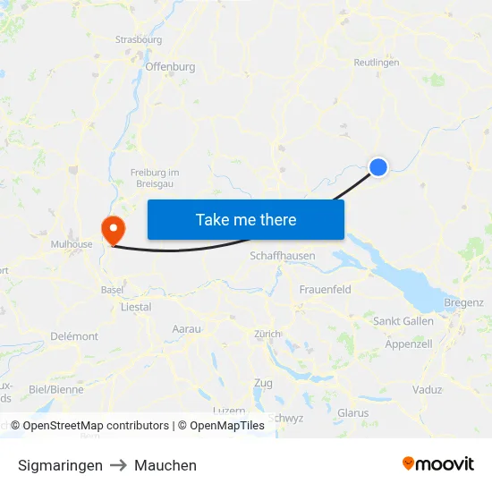Sigmaringen to Mauchen map