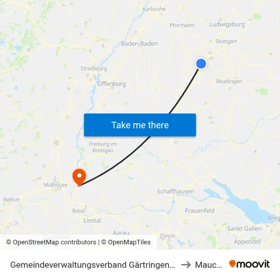 Gemeindeverwaltungsverband Gärtringen/Ehningen to Mauchen map