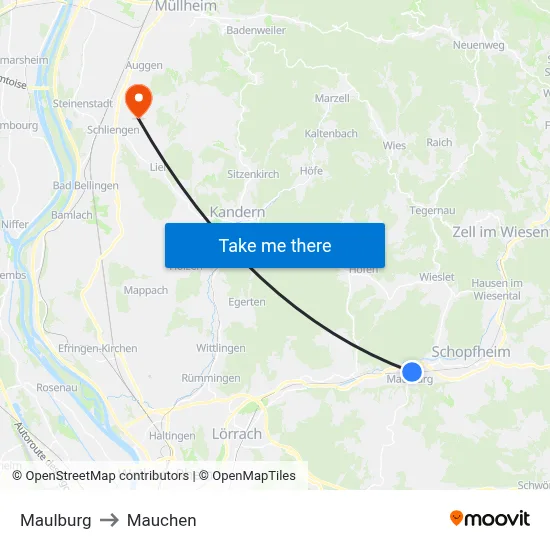 Maulburg to Mauchen map