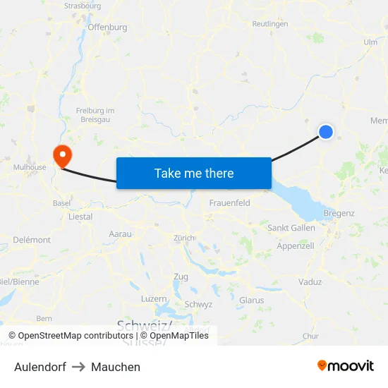 Aulendorf to Mauchen map
