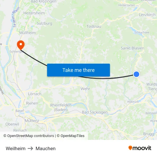 Weilheim to Mauchen map