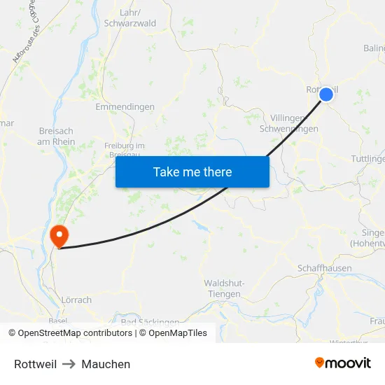 Rottweil to Mauchen map