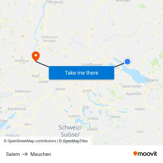 Salem to Mauchen map