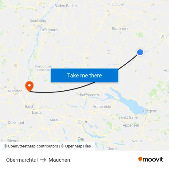 Obermarchtal to Mauchen map