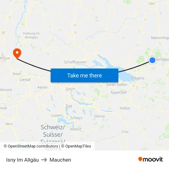 Isny Im Allgäu to Mauchen map
