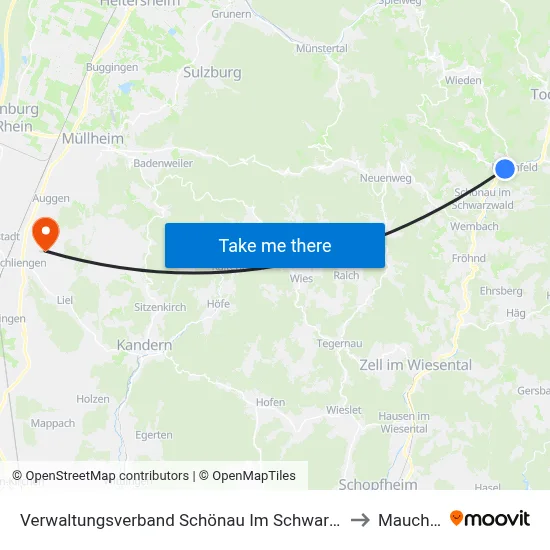 Verwaltungsverband Schönau Im Schwarzwald to Mauchen map