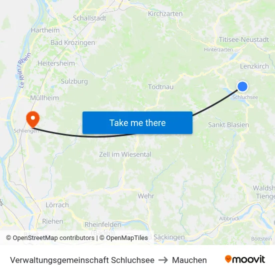 Verwaltungsgemeinschaft Schluchsee to Mauchen map