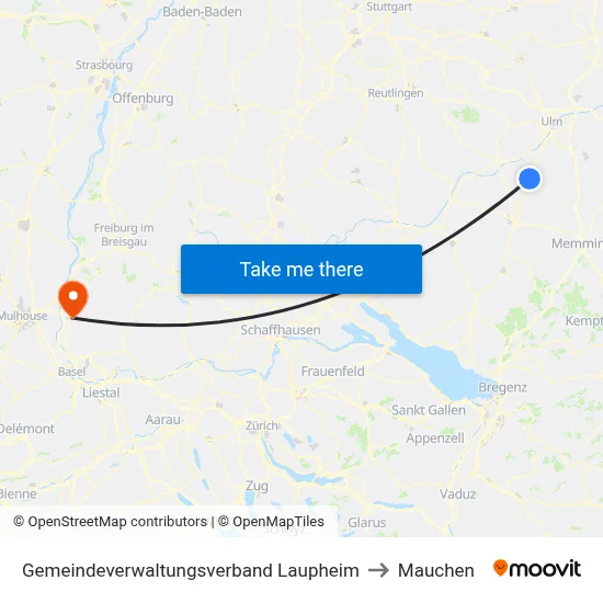 Gemeindeverwaltungsverband Laupheim to Mauchen map