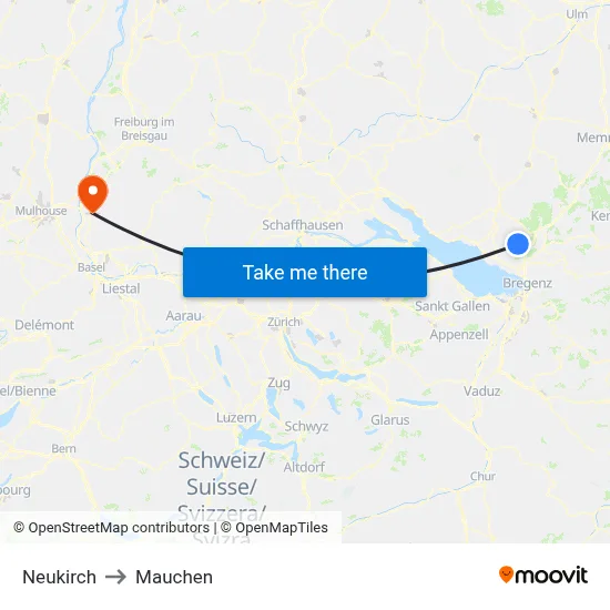 Neukirch to Mauchen map
